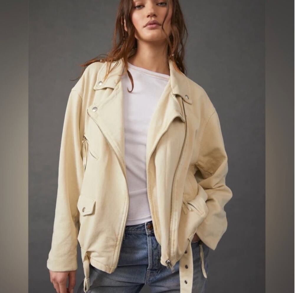 We the Free Baby Yellow Moto Jacket XS Cotton Butter Yellow Sweater